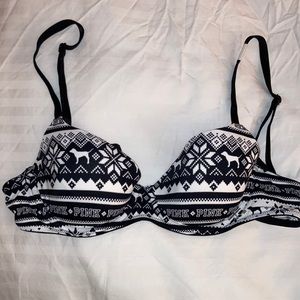 PINK VS 34A Holiday Push Up Bra black white